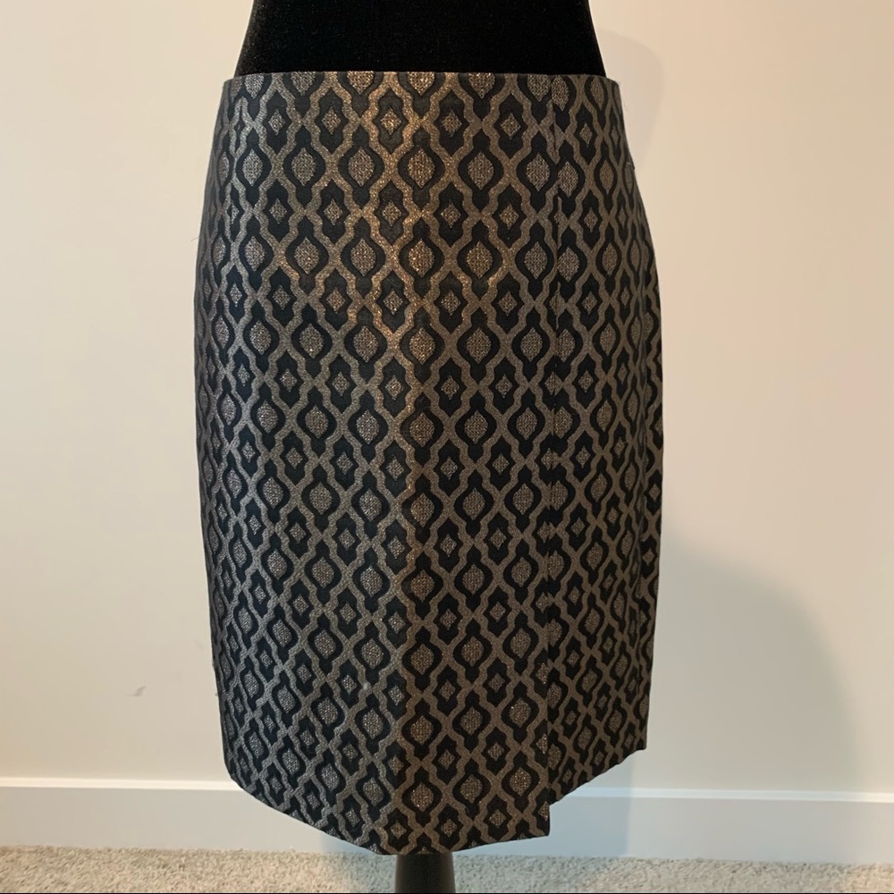 The Limited Black and Metallic Gold Jacquard Pencil Skirt